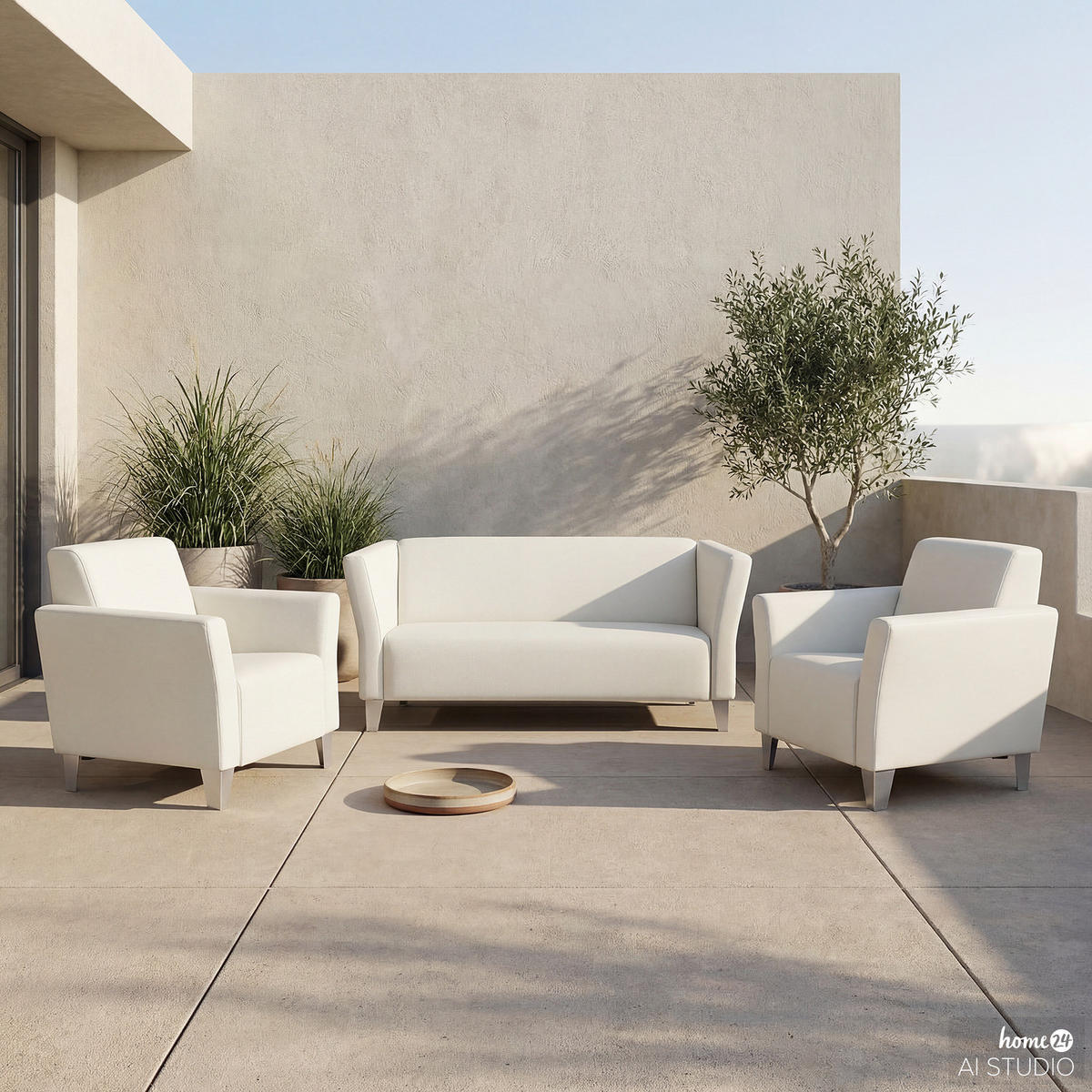 OUTDOOR-SITZGRUPPE - Creme - 3-teilig - Creme, Textil/Metall - home24