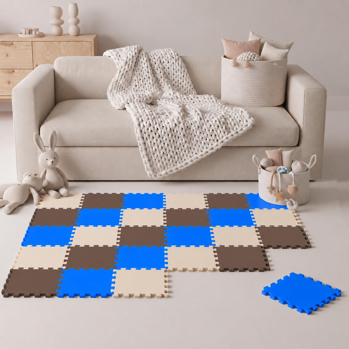 SPIELMATTE ab Null - 270/90 cm Puzzlematte Beige - Multicolor, Kunststoff (30/30cm) - Littletom