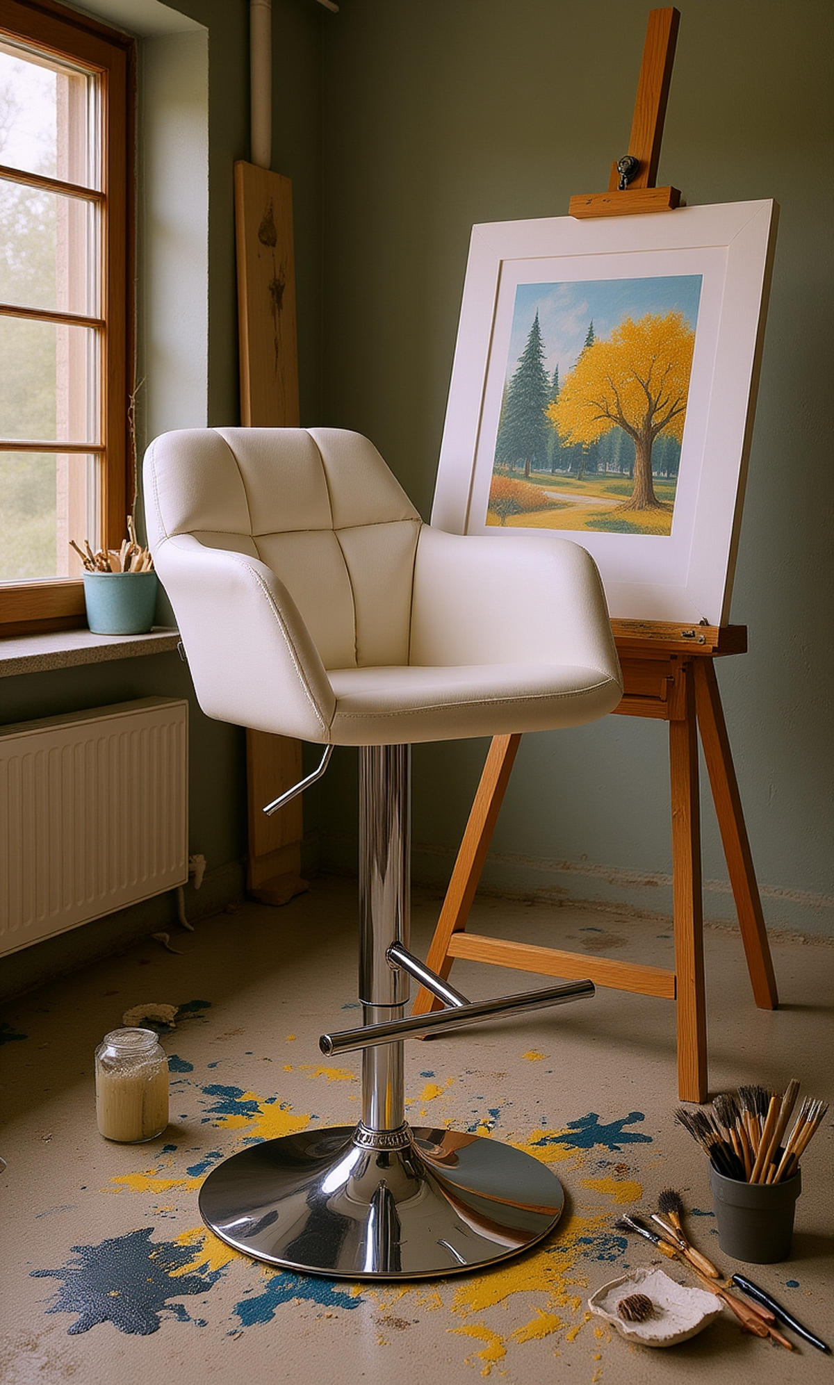 BARHOCKER Nardo Kunstleder chrom weiß - Chromfarben/Weiß, Kunststoff/Metall (57/118/59cm) - TPFLiving