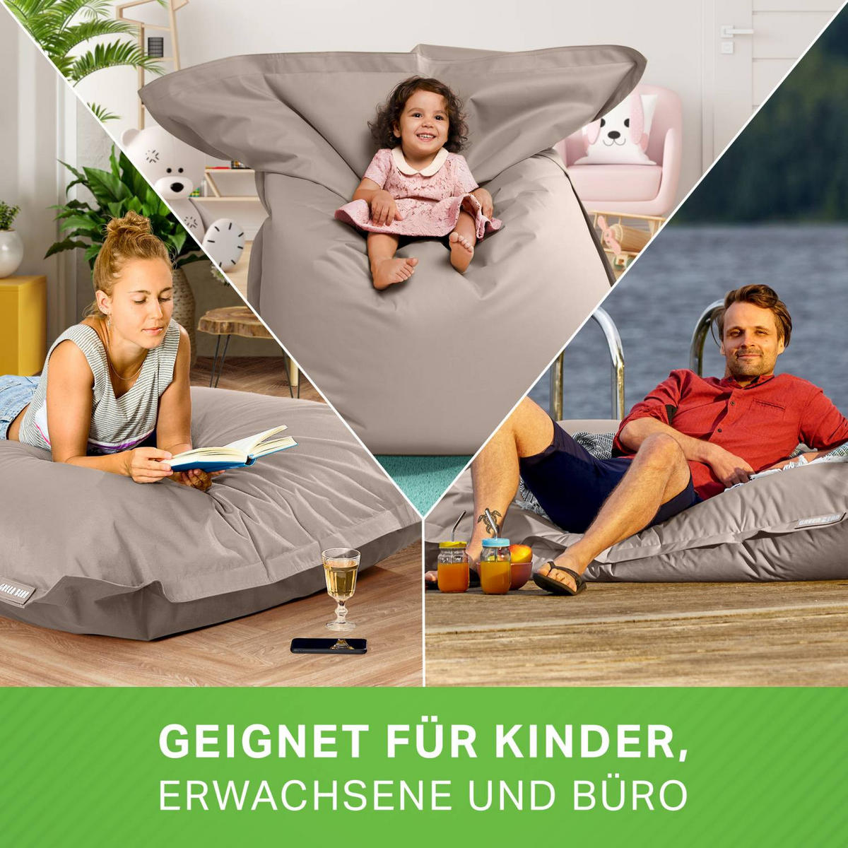 SITZSACK XL "Square" 120x160cm - 270 L - Taupe, Textil (120/25/160cm) - Green Bean