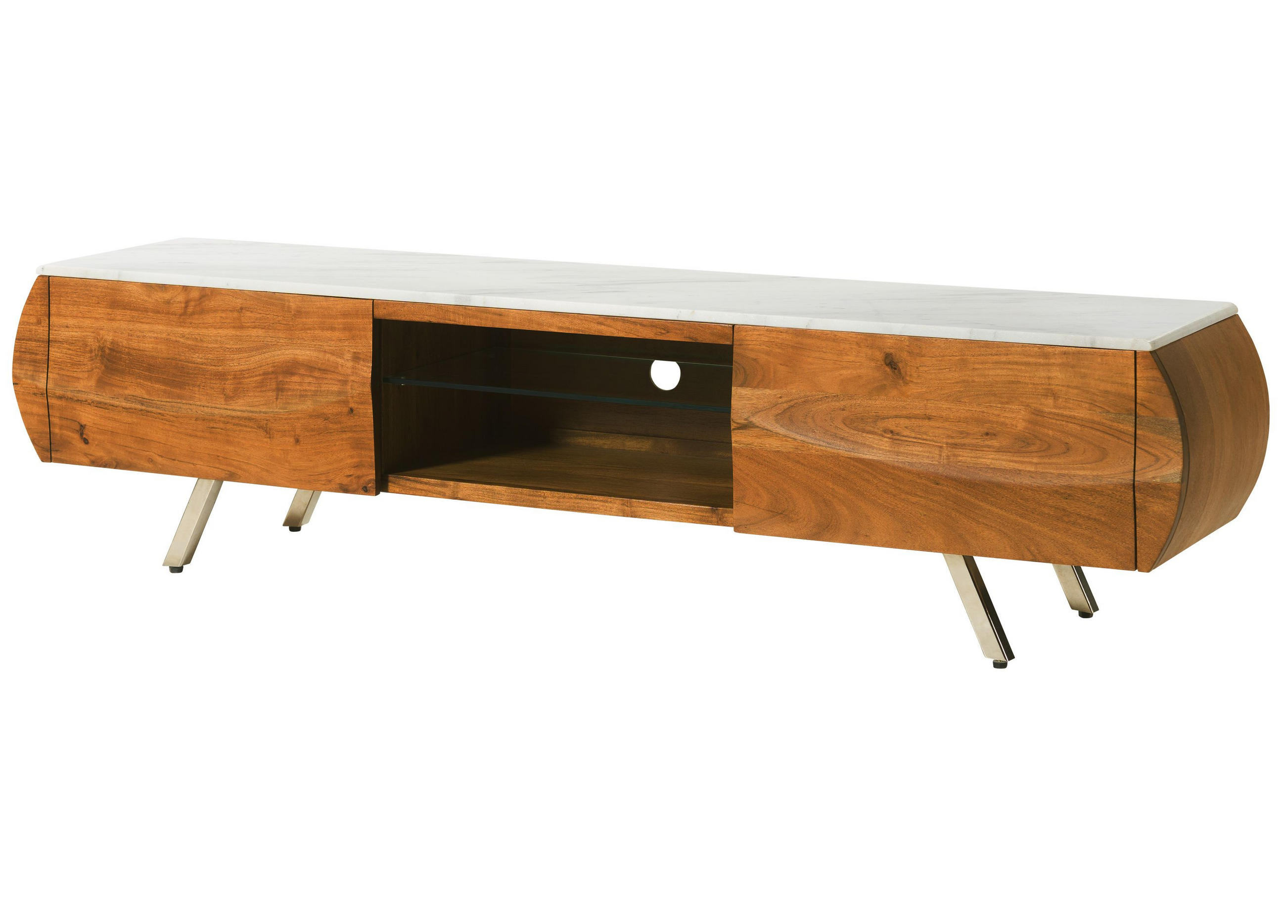 TV-BOARD Akazie 184x40x45 natur lackiert / Marmor weiß MONTREAL #122 - Naturfarben, Holz (184/45/40cm) - Massivmoebel24