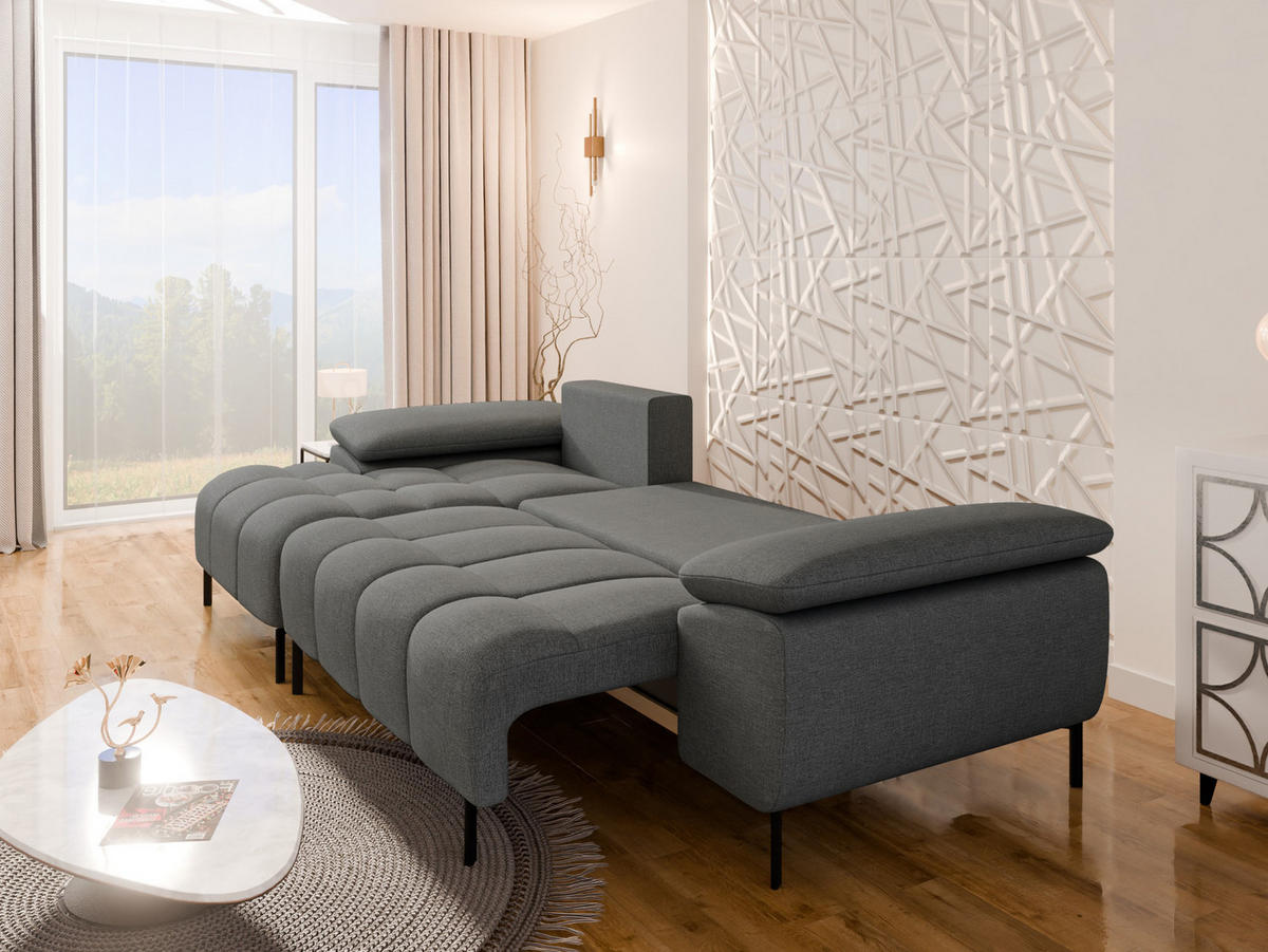 ECKSCHLAFSOFA 4-Sitzer DOLUS – Modernes Ecksofa mit Schlaffunktion Links montierbar, Graphitfarben - Graphitfarben, Holz (141/277cm) - Panda Möbel