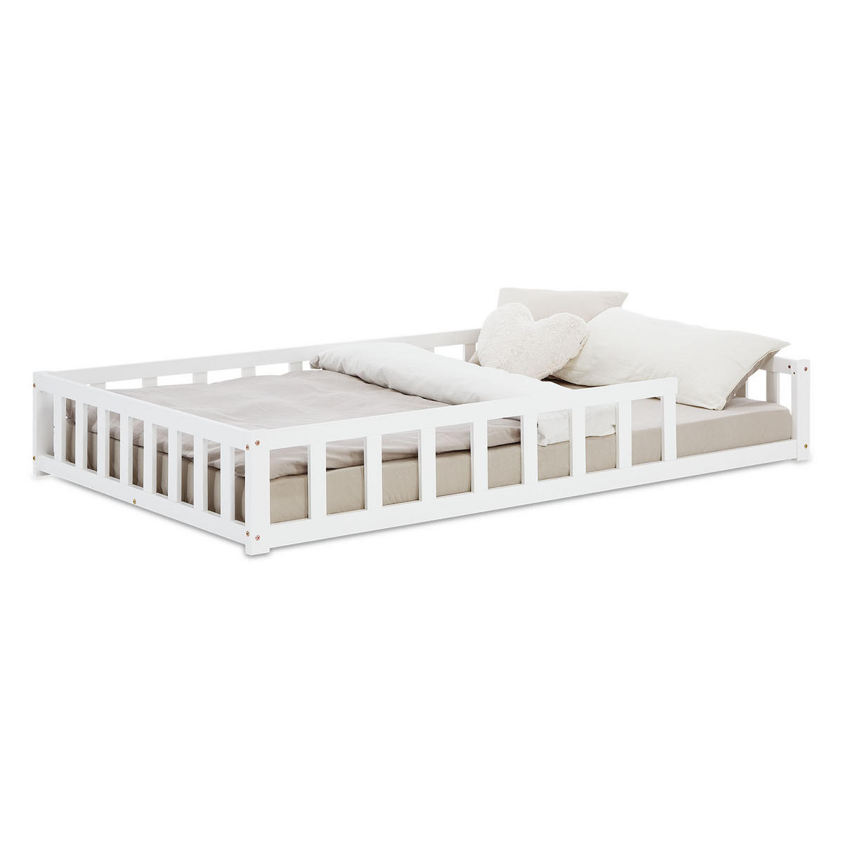 BODENBETT 120x200 cm Weiß mit Lattenrost - Weiß, Holz (120/200cm) - Homestyle4u