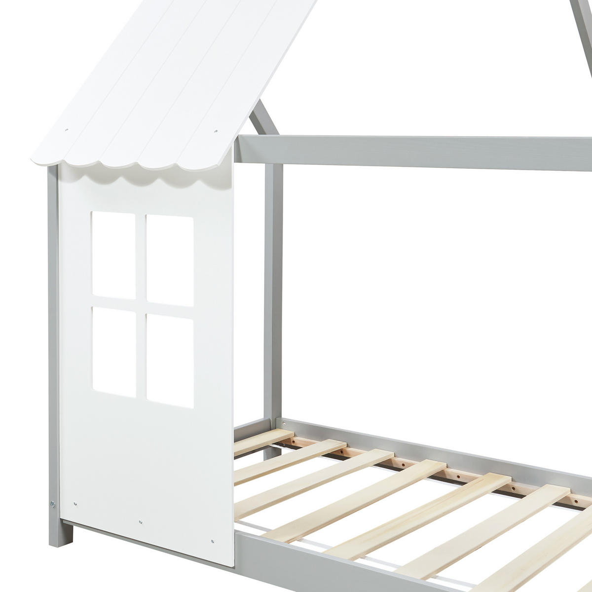 HAUSBETT Tostedt - Weiß/Grau, Holz/Holzwerkstoff (90/200cm) - [en.casa]