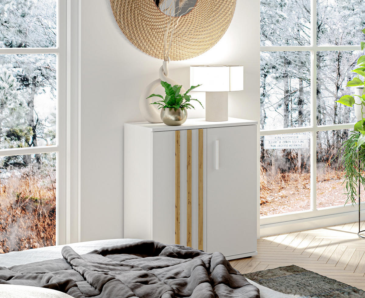 SIDEBOARD Turell 2D Weiß 60/73/35 cm – Kommode Schmal mit Lamellen - Weiß, Holzwerkstoff/Kunststoff (60/73/35cm) - AX Living