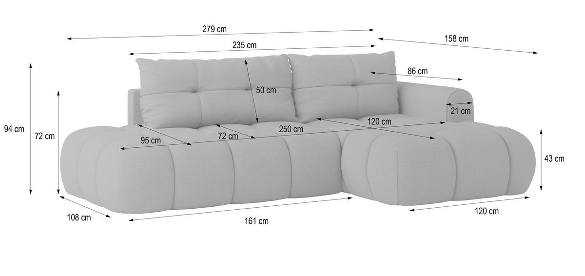 ROHOVÁ SEDAČKA FLUMA starorůžová - starorůžová/černá, dřevo/textil (274/158cm) - MASSENO