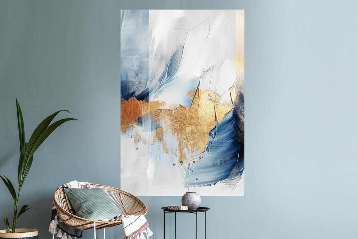 WANDTATTOO Gold - Blau - Aquarell - Kunst - Modern 80x120 cm - Hellblau, Kunststoff (80/120/0.1cm) - MuchoWow