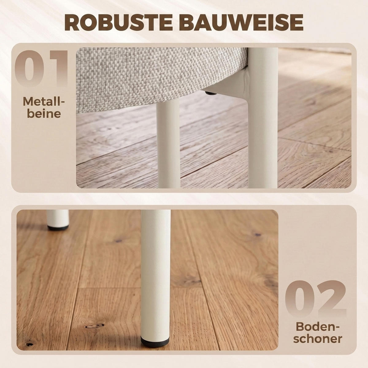 HOCKER 4er Set Polyester Cremeweiß - Dunkelgrün/Creme, Textil/Metall (45/47.5/45cm) - HOMCOM