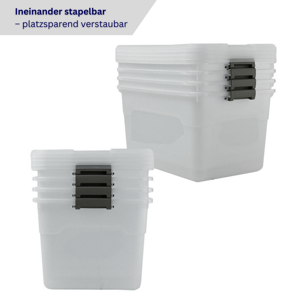 AUFBEWAHRUNGSBOX mit Deckel 30L im 4er Set Klein transparent stapelbar - Transparent, Kunststoff (46/26/33cm) - PROREGAL
