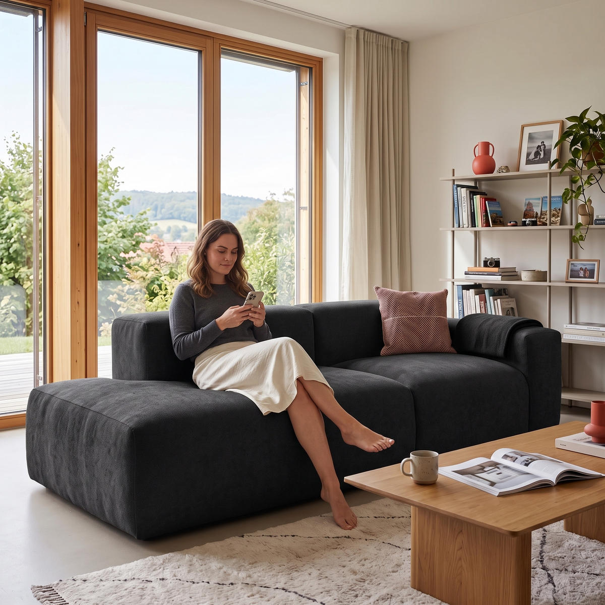 3-SITZER modulares Sofa HEAVEN SET 1 Links, Breite 255 cm Webstoff Schwarz - Schwarz, Holz/Kunststoff (255/71/102cm) - Muffo