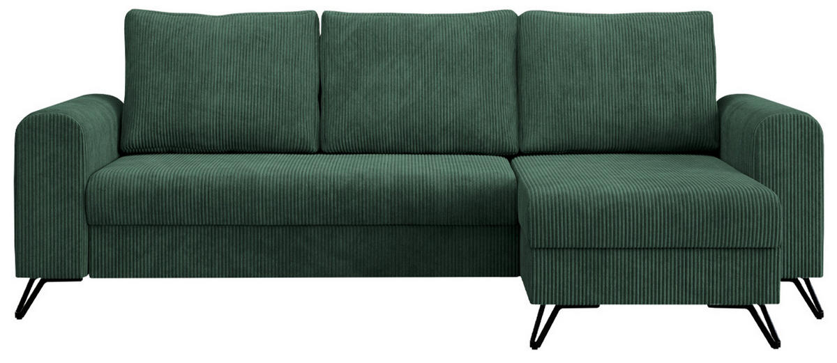 ECKSOFA Hugo Cord Grün - Schwarz/Grün, Textil/Metall (242/140cm) - MKS