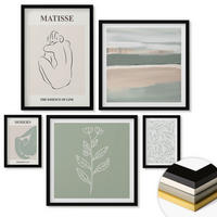 WANDBILDER 5er-Set - 50x50 cm & 20x30 cm & 40x60 cm Schwarzer Rahmen - Abstrakte Pflanzenformen - Schwarz, Kunststoff (40/60cm) - ArtPrintCave