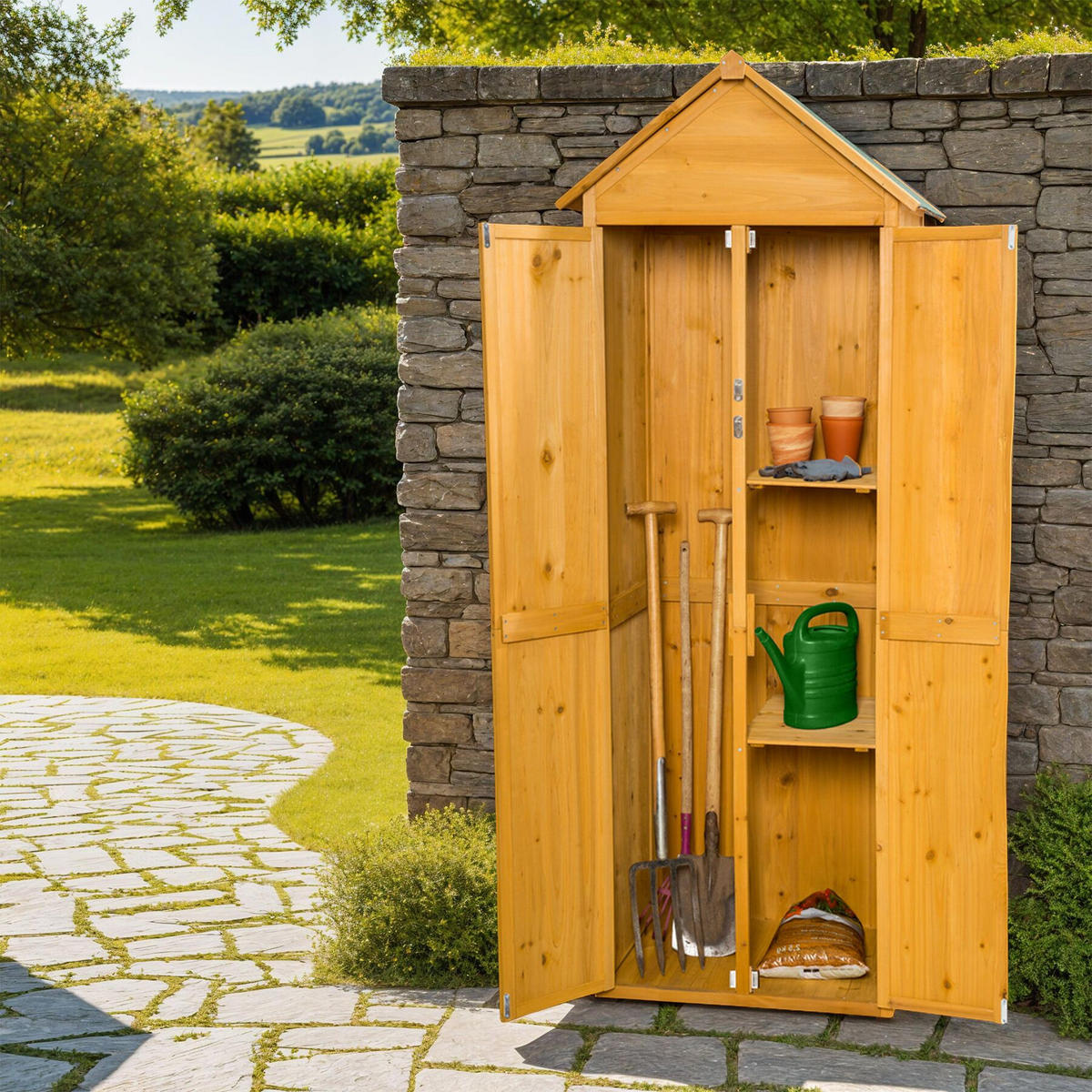 GARTENSCHRANK Mit Satteldach Kadi,80,5 x 60 x 213,5 cm,braun - Braun, Holz (60/213.5/80.5cm) - tectake