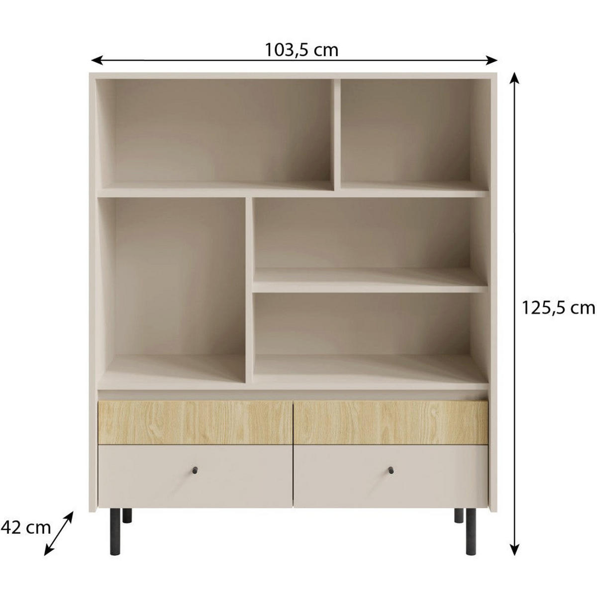 WOHNZIMMER Set 6-tlg. – MALTA System – Beige / Sonoma Eiche - Beige, Holzwerkstoff (103.5/125.5/42cm) - hi-markt