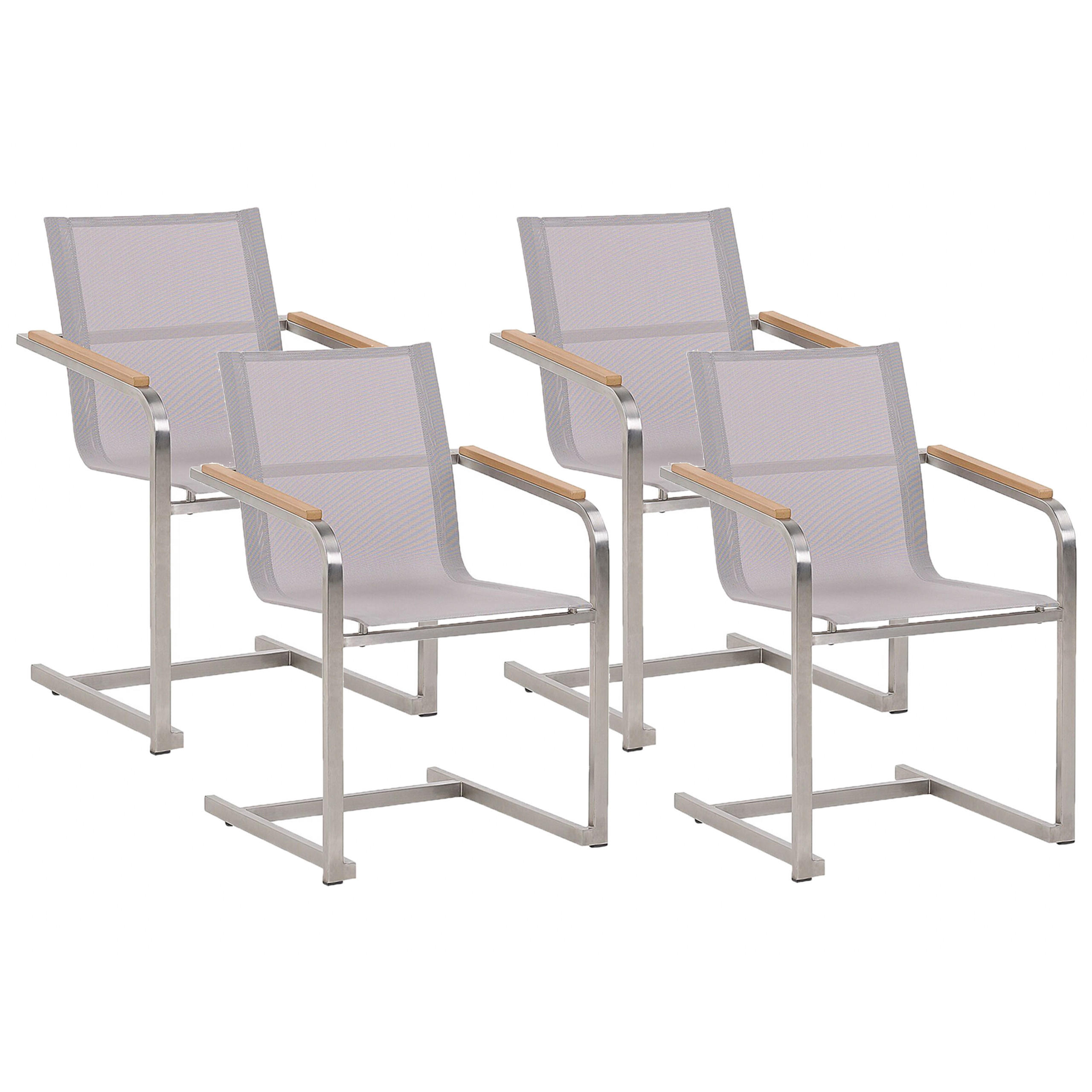 GARTENSTUHL 4er-Set Edelstahl beige Cosoleto - Beige, Metall (56/85/55cm) - Beliani