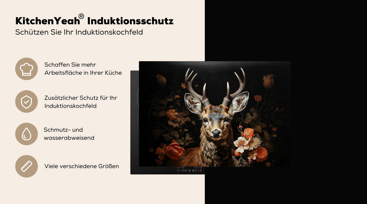 HERDABDECKPLATTE Hirsch - Tier - Blumen - Natur - Botanisch 75x52 cm - Kupferfarben, Kunststoff (75/0.2/52cm) - MuchoWow