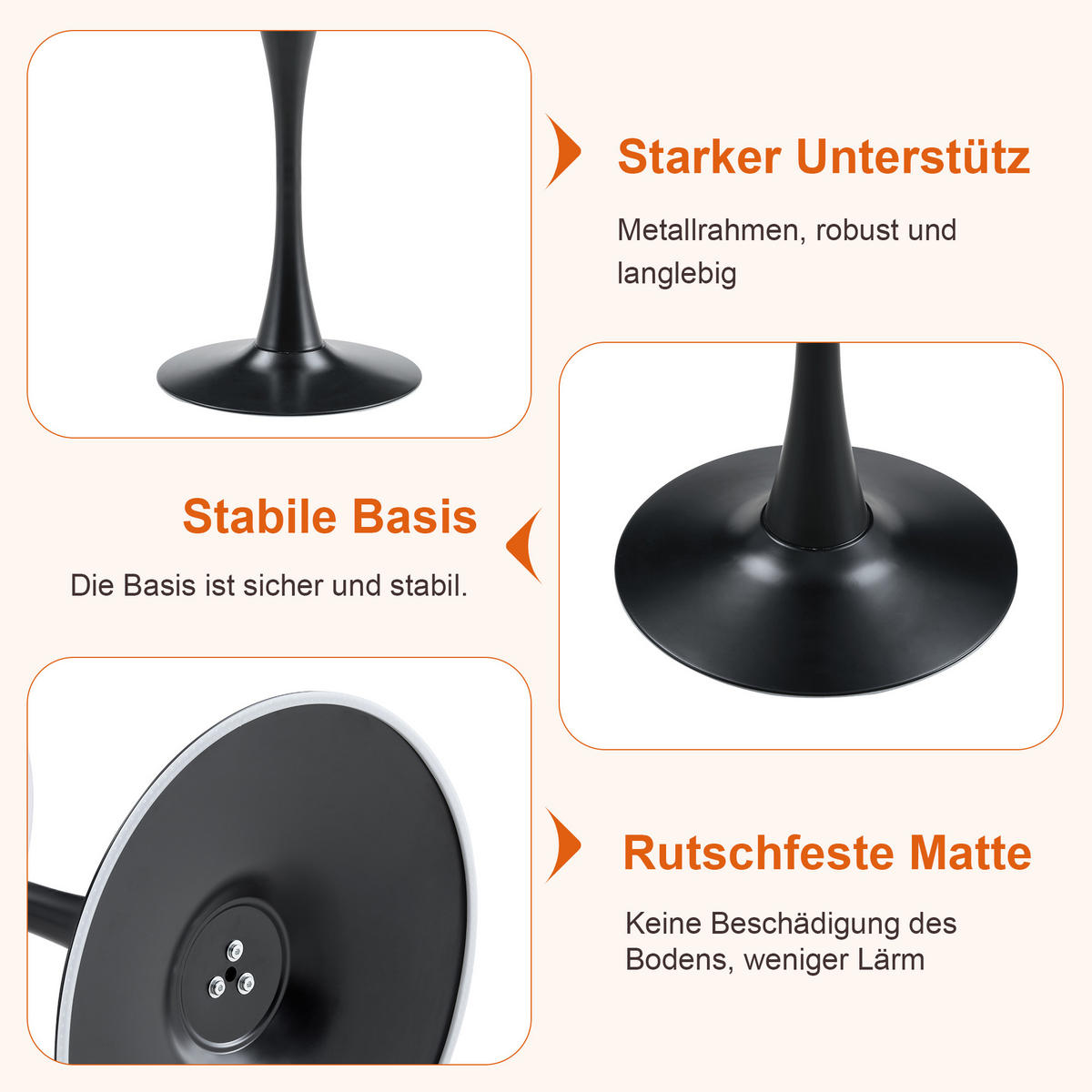 BEISTELLTISCH 60/60/72 cm walnussfarben/schwarz aus MDF und Metall mit runder Tischplatte - Schwarz, Holzwerkstoff (60/60/72cm) - OKWISH