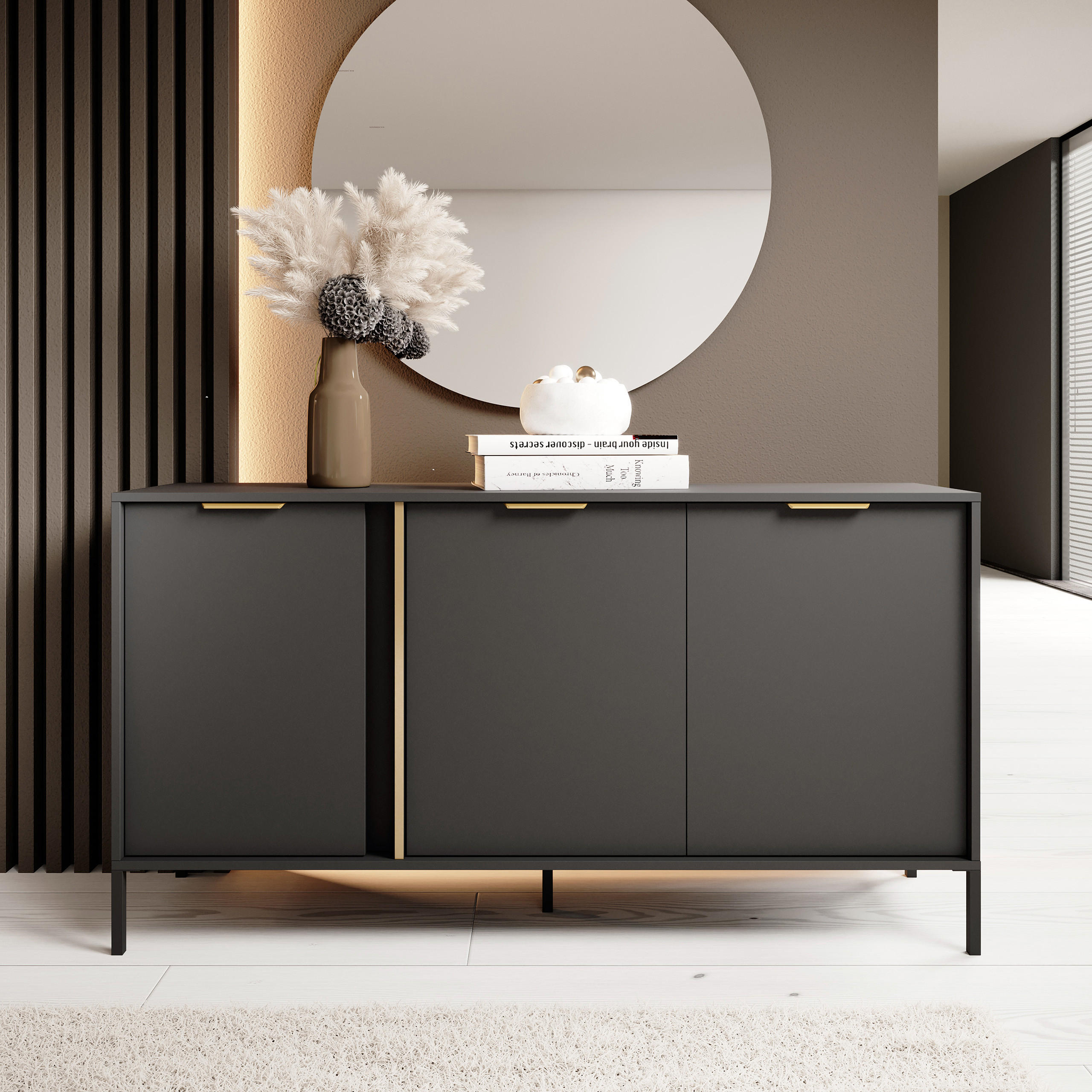 SIDEBOARD LORENZO 153/81/40 cm mit 3 Türen Anthrazit - Anthrazit, Holzwerkstoff (153/81/40cm) - MASSENO