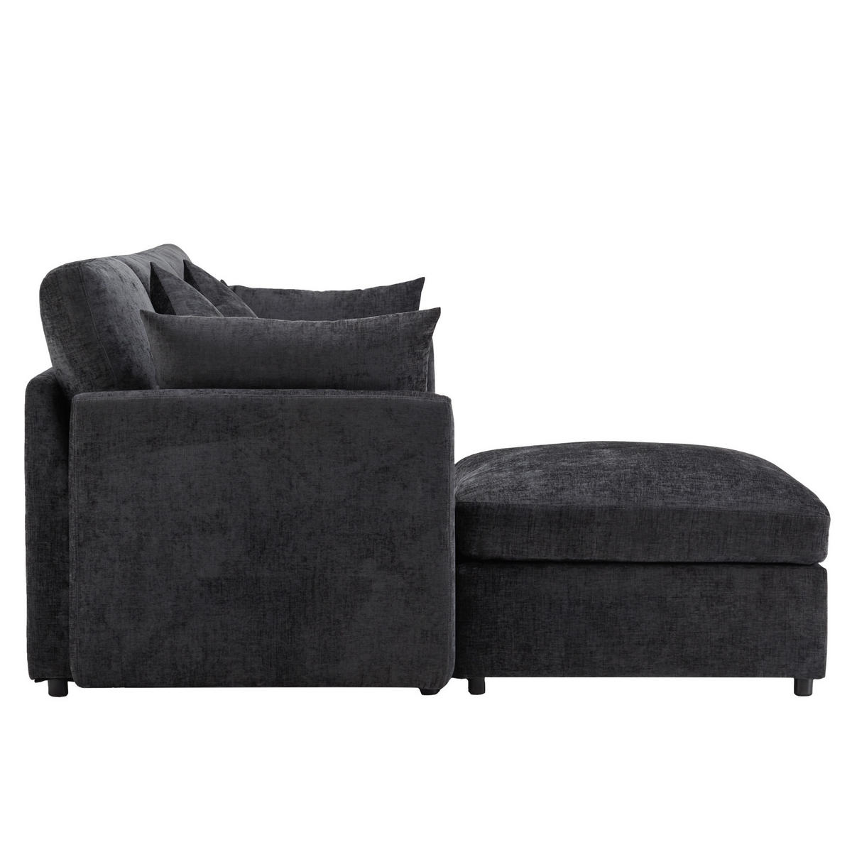 ECKSOFA Chenille mit Hocker 216/161/81 cm Grau abziehbare Sitzkissen - Grau, Textil (161/216cm) - Redom