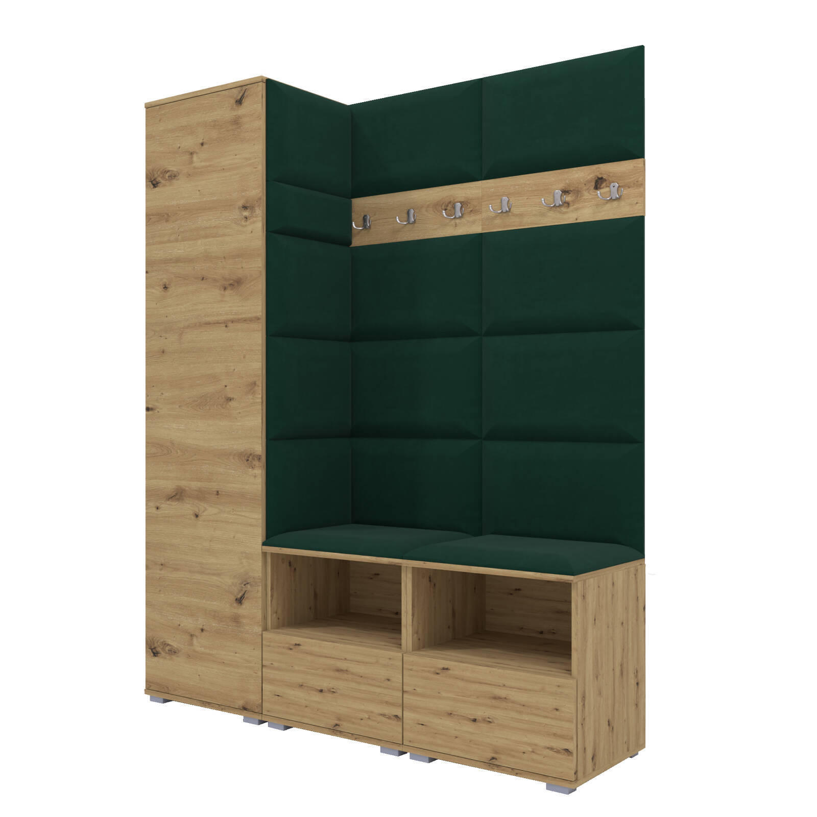 XXXLutz Garderoben-Set Eiche Artisan, Dunkelgrün 150x187x40 cm