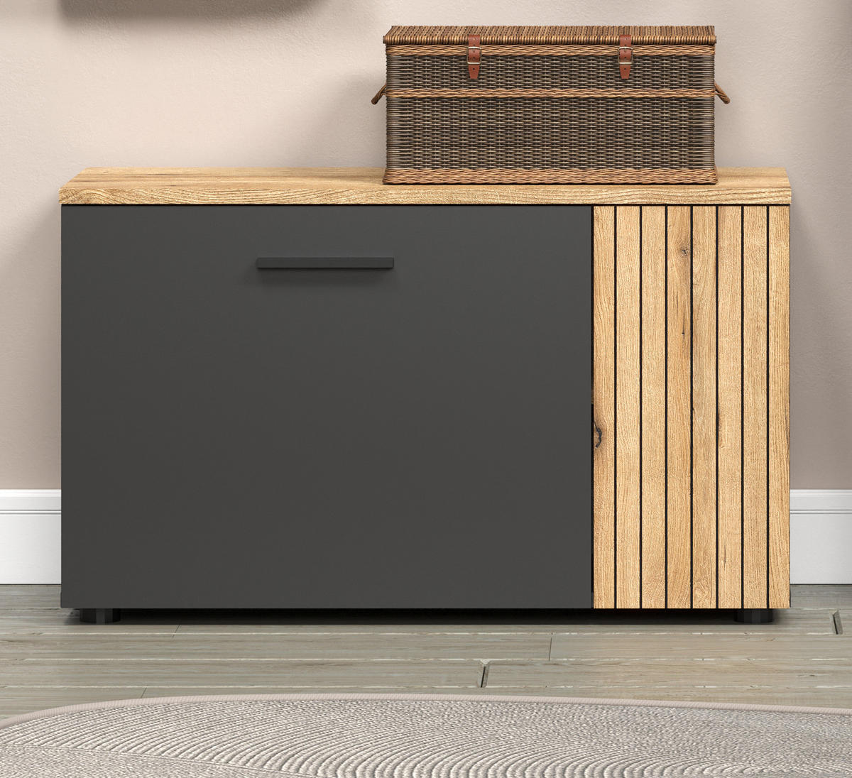 GARDEROBENBANK grau, Evoke Eiche 80 cm, Schuhbank mit 4 Fächern - Eichefarben/Anthrazit, Holzwerkstoff/Kunststoff (80/48/36cm) - Top.Furn