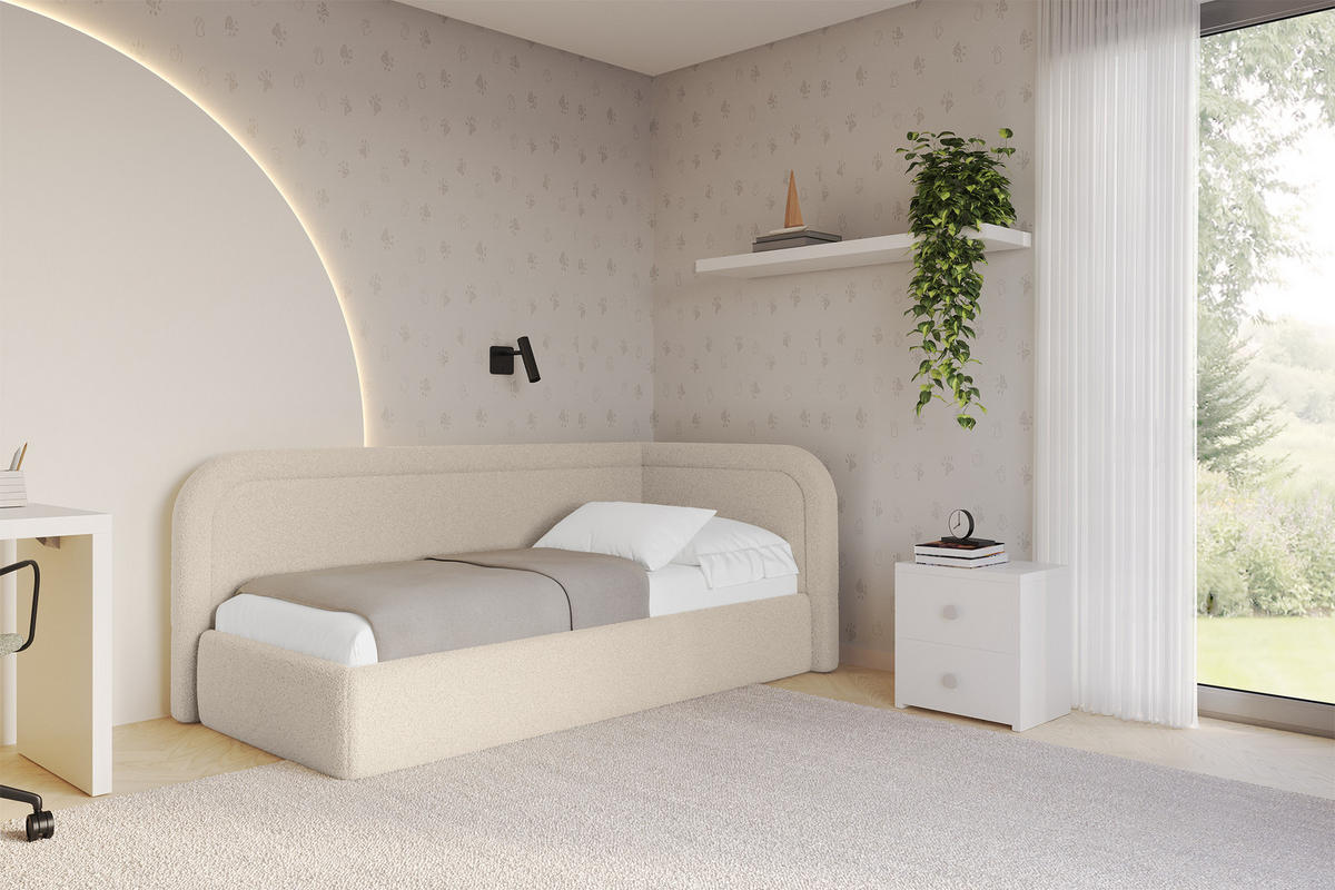 EINZELLBETT Jugendbett mit Bettkasten, Links - JOVY 90x200 Dunkelbeige - Cappuccino, Holzwerkstoff/Textil (90/200cm) - ALTDECOR