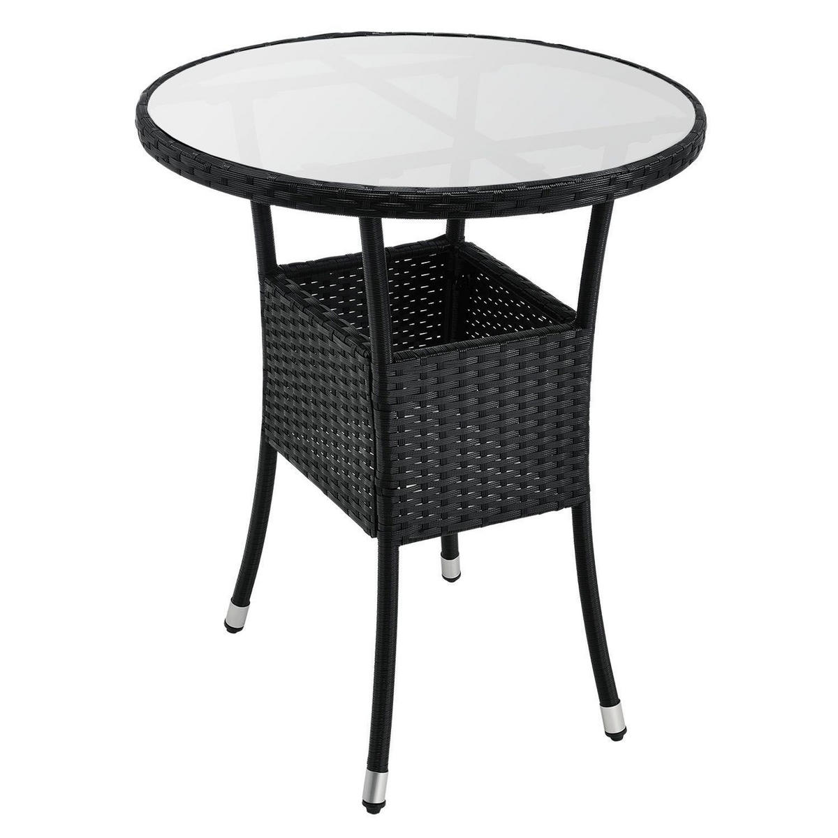 BALKON-SET Bayamo Polyrattan schwarz/beige (3-tlg.) - Schwarz, Kunststoff - Juskys
