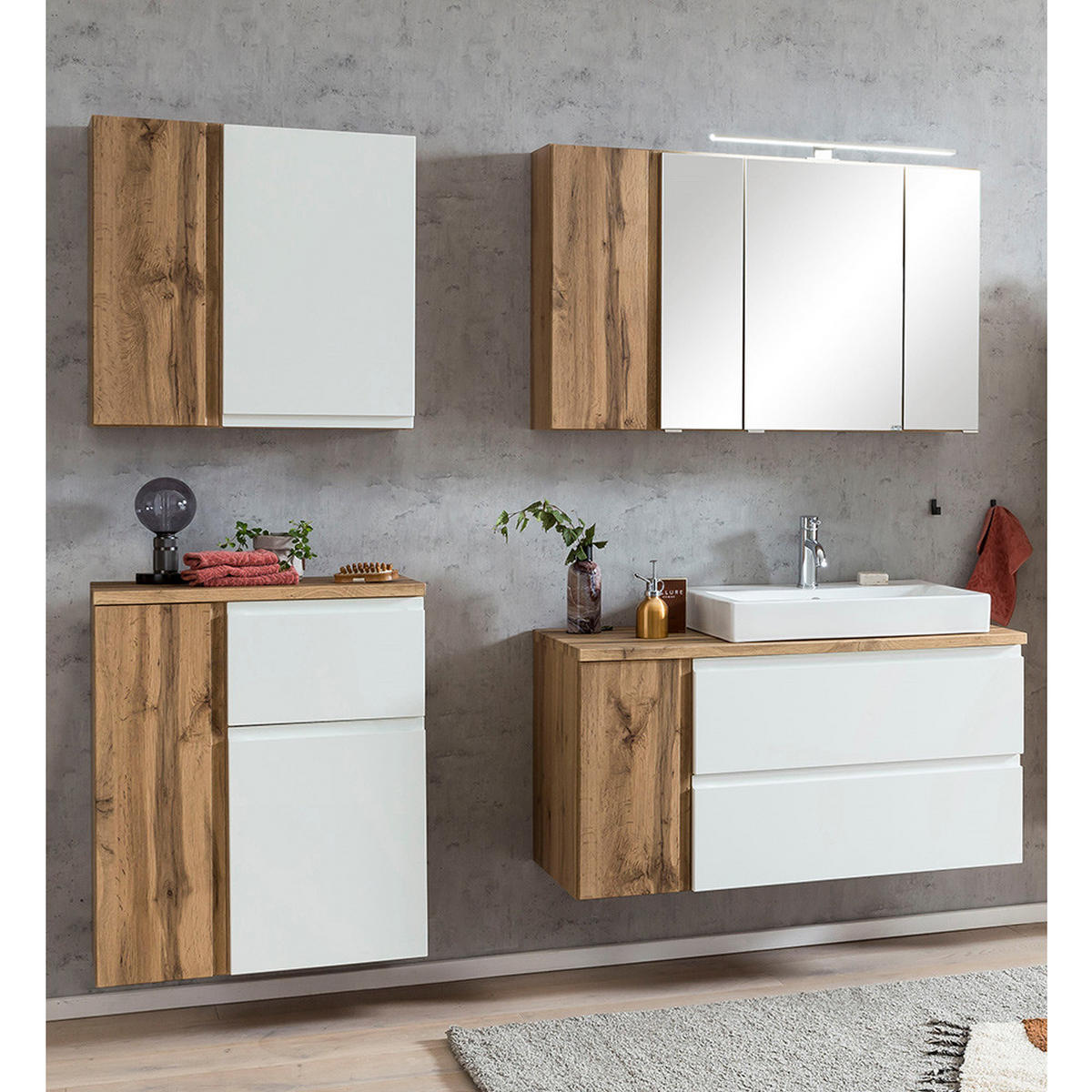 BADMÖBEL-SET 4-TLG. Vasto-03 - Weiß, Holzwerkstoff (185/200/47cm) - Lomado