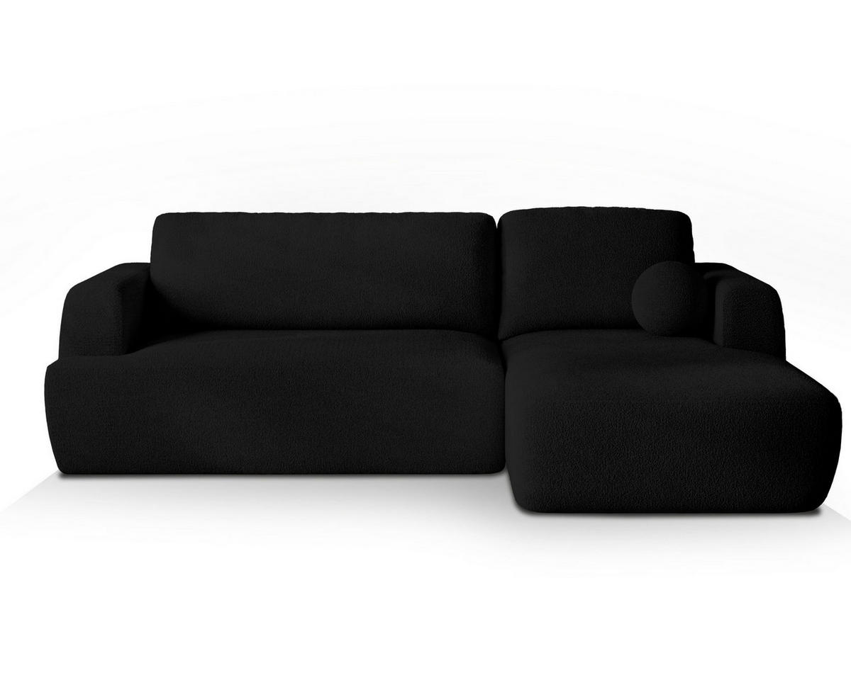 ECKSOFA SENTI N R-S Schwarz Boucle-Stoff mit Schlaffunktion - Schwarz, Holz (246/148cm) - MASSENO