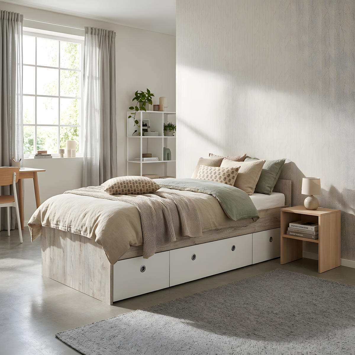 JUGENDZIMMER-SET Bente 3-tlg. - Eichefarben/Silberfarben, Holzwerkstoff/Kunststoff (1/1/1cm) - arthur berndt