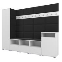 GARDEROBE NELA XI 250 cm (Modulare Flurmöbel Weiß mit Sitzpolster Schwarz 16 Großes Set) - Silberfarben/Schwarz, Holz/Holzwerkstoff (250/187/40cm) - Ravio