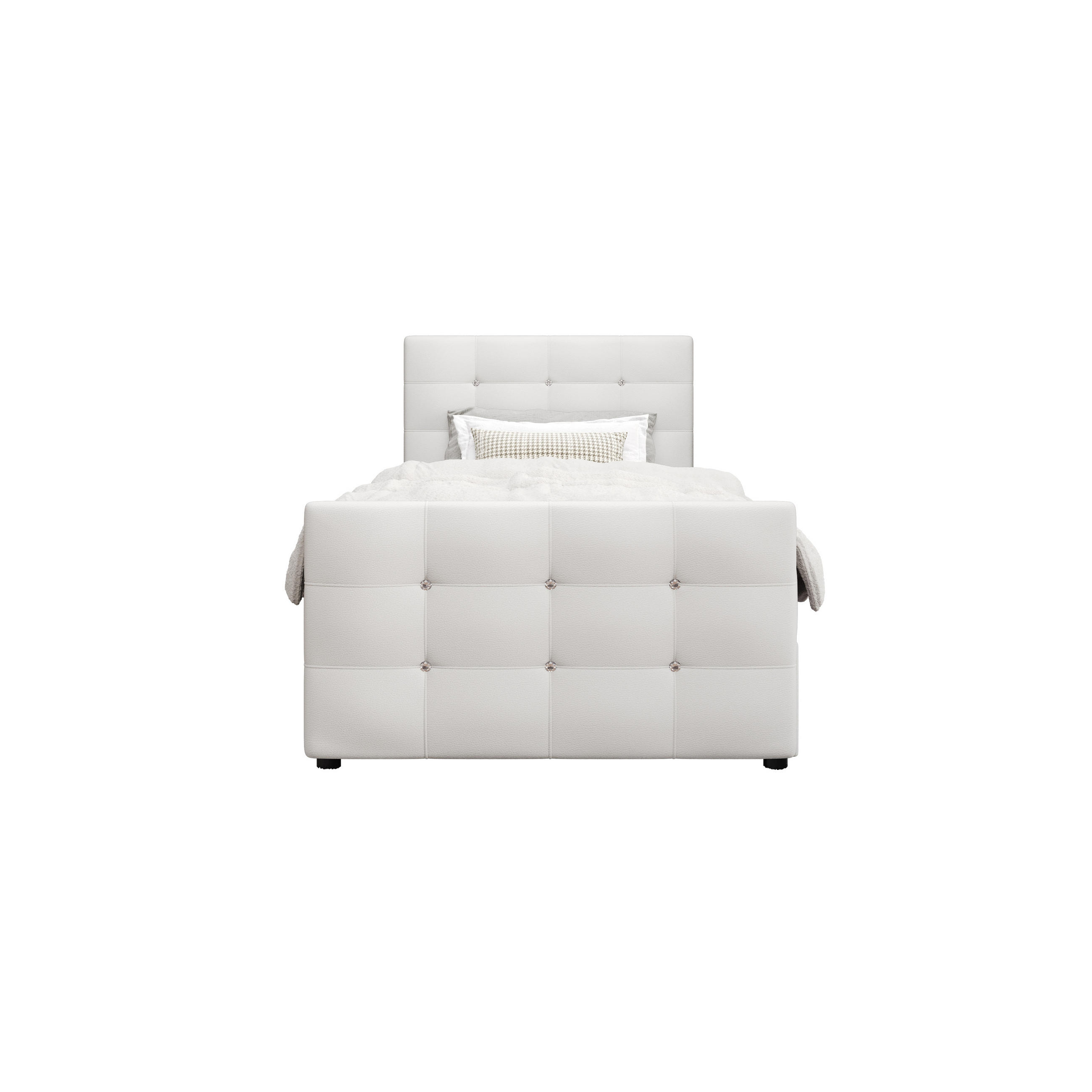 BOXBETT KLEO 100x200, mit Matratze H3 und Topper, Madryt 120 - Weiß, Holz/Kunststoff (100/200cm) - Bedante