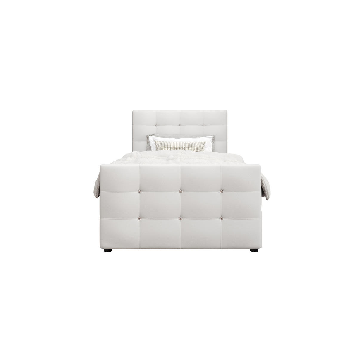 BOXBETT KLEO 90x200, mit Matratze H3 und Topper, Madryt 120 - Weiß, Holz/Kunststoff (90/200cm) - Bedante