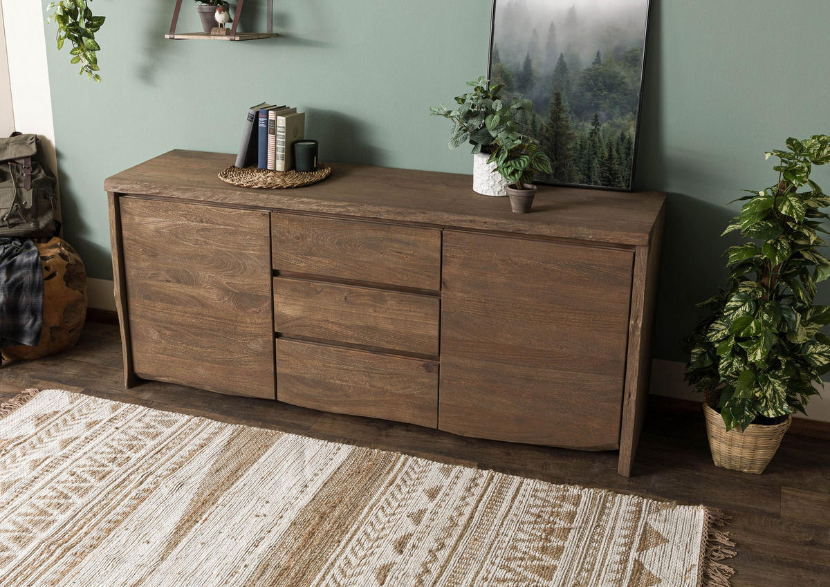 SIDEBOARD Mango 185x48x80 braun geölt / sandgestrahlt PURE MANGO #115 - Braun, Holz (185/80/48cm) - Massivmoebel24