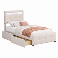 BETT mit LED und 2 Schubladen 210 x 99 cm Beige - Beige, Holz (90/200cm) - Meubliv