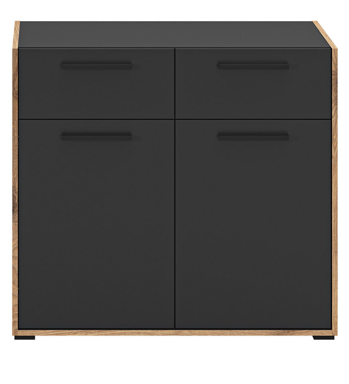 SCHUHSCHRANK grau, Nox Eiche 95 cm, Kommode mit 2 Schubkästen mit Vollauszug - Eichefarben/Schwarz, Holzwerkstoff/Kunststoff (95/86/37cm) - Inn.Furn