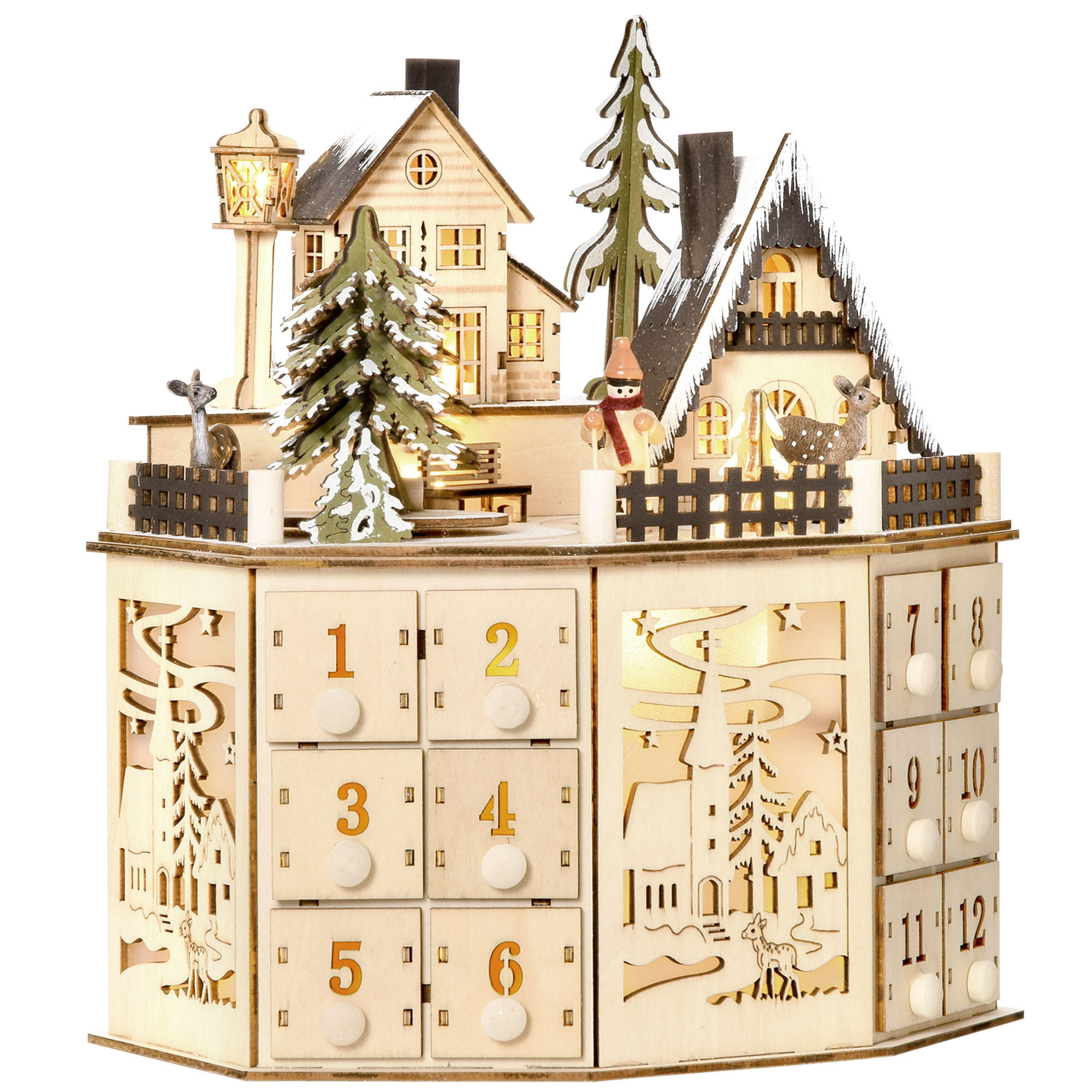 HOMCOM ADVENTNÍ KALENDÁŘ Adventní kalendář s LED světly, 24 zásuvek, přírodní