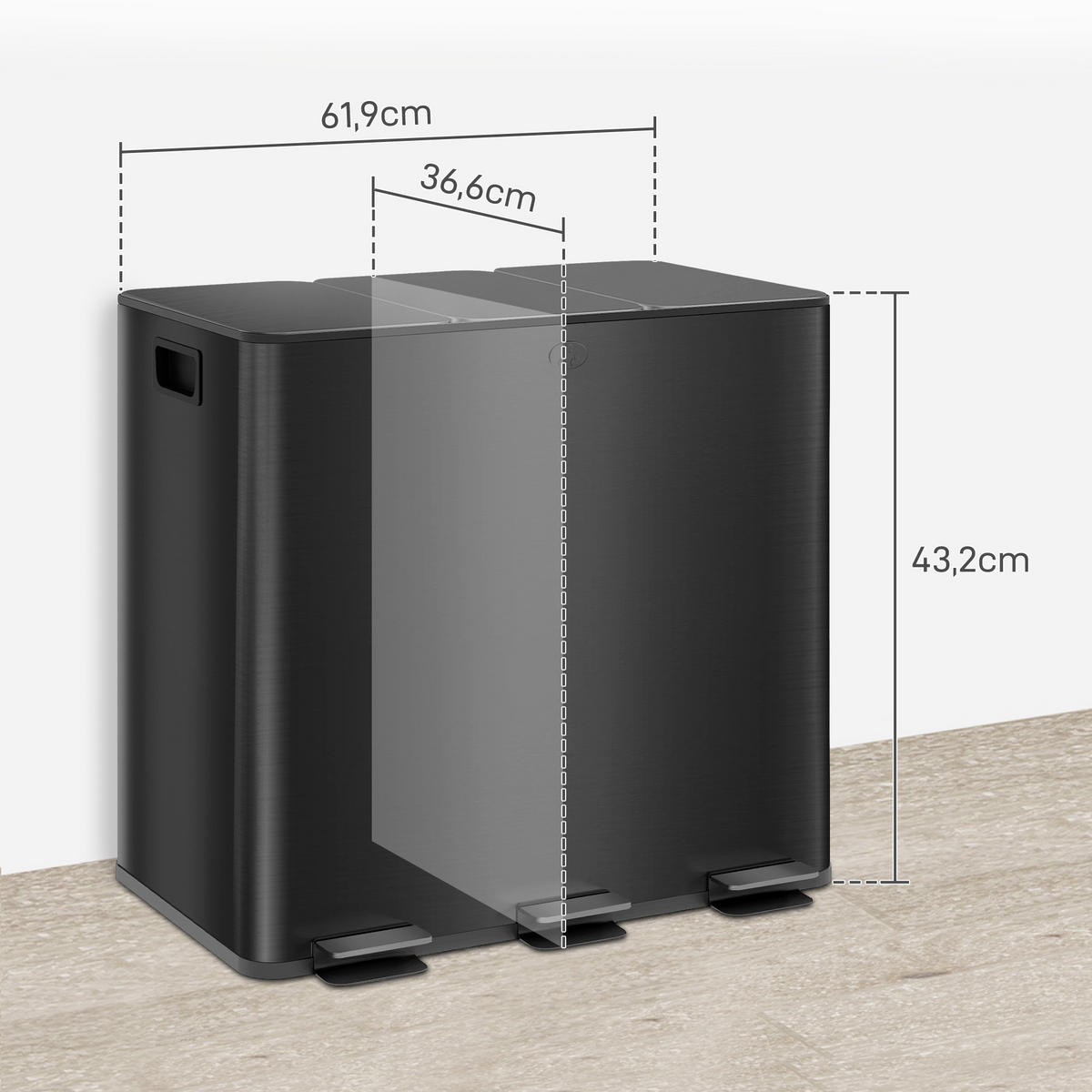 ABFALLEIMER Schwarz 1 Stück - Schwarz, Metall (36.6/43.2/61.9cm) - GiPP