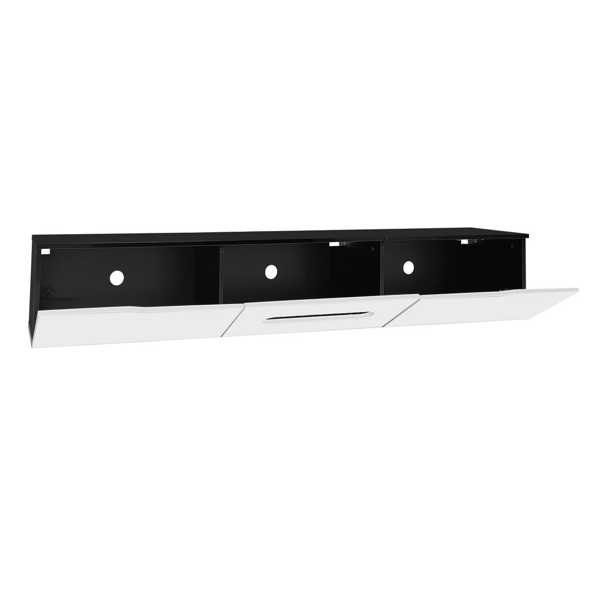 LOWBOARD 180/35/30 cm aus MDF und Spanplatte mit LED-Beleuchtung Schwarz/Weiß - Schwarz, Holzwerkstoff (180/30/35cm) - Modenvie