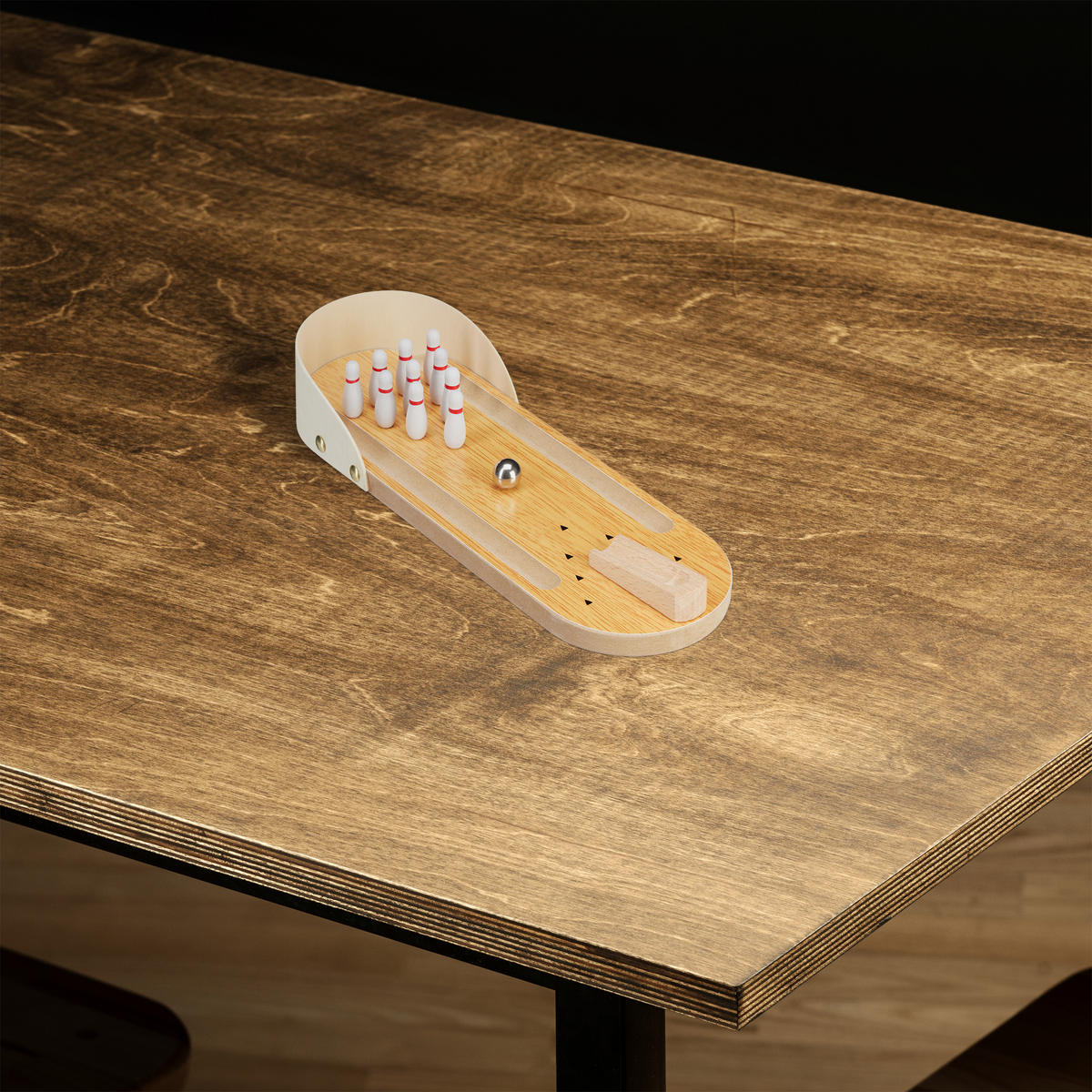 TISCHBOWLING Minispiel - Hellbraun, Holz/Holzwerkstoff (10/29.5cm) - Relaxdays