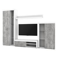 WOHNWAND Spacoro Weiß, Beton 270/190/41 cm Wohnwand Modern ohne LED - Hellgrau/Weiß, Holzwerkstoff/Kunststoff (270/190/41cm) - AX Living
