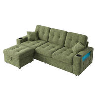 BIGSOFA mit Stauraum-Hocker, USB-C, LED und Getränkehaltern aus Chenille - Grün, Textil (194.5/83/133cm) - EVRYAE