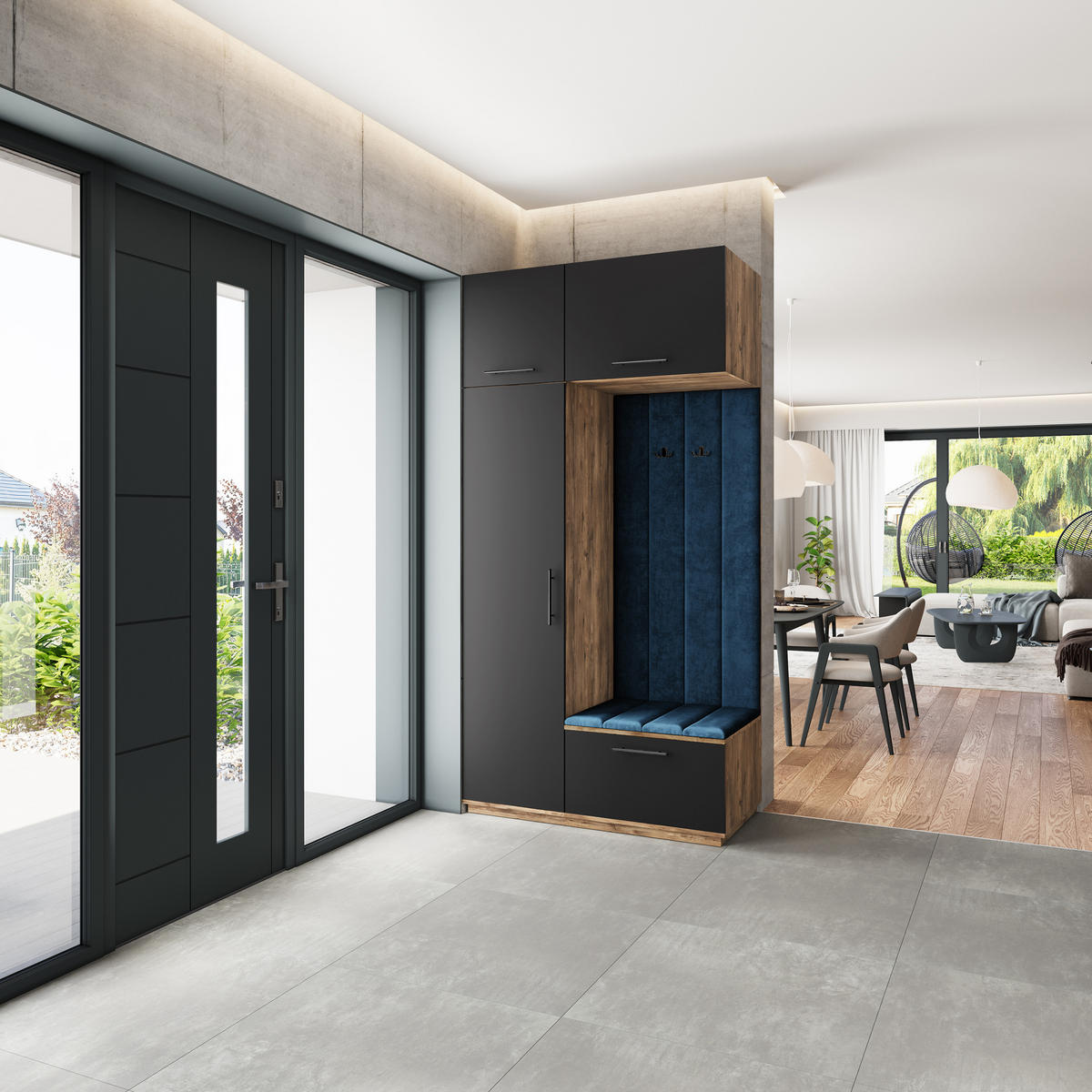 GARDEROBENSCHRANK REMA 120/240/60 cm Modern Garderobe-Set Eiche Lefkas - Blau/Eichefarben, Holzwerkstoff (120/240/60cm) - MASSENO