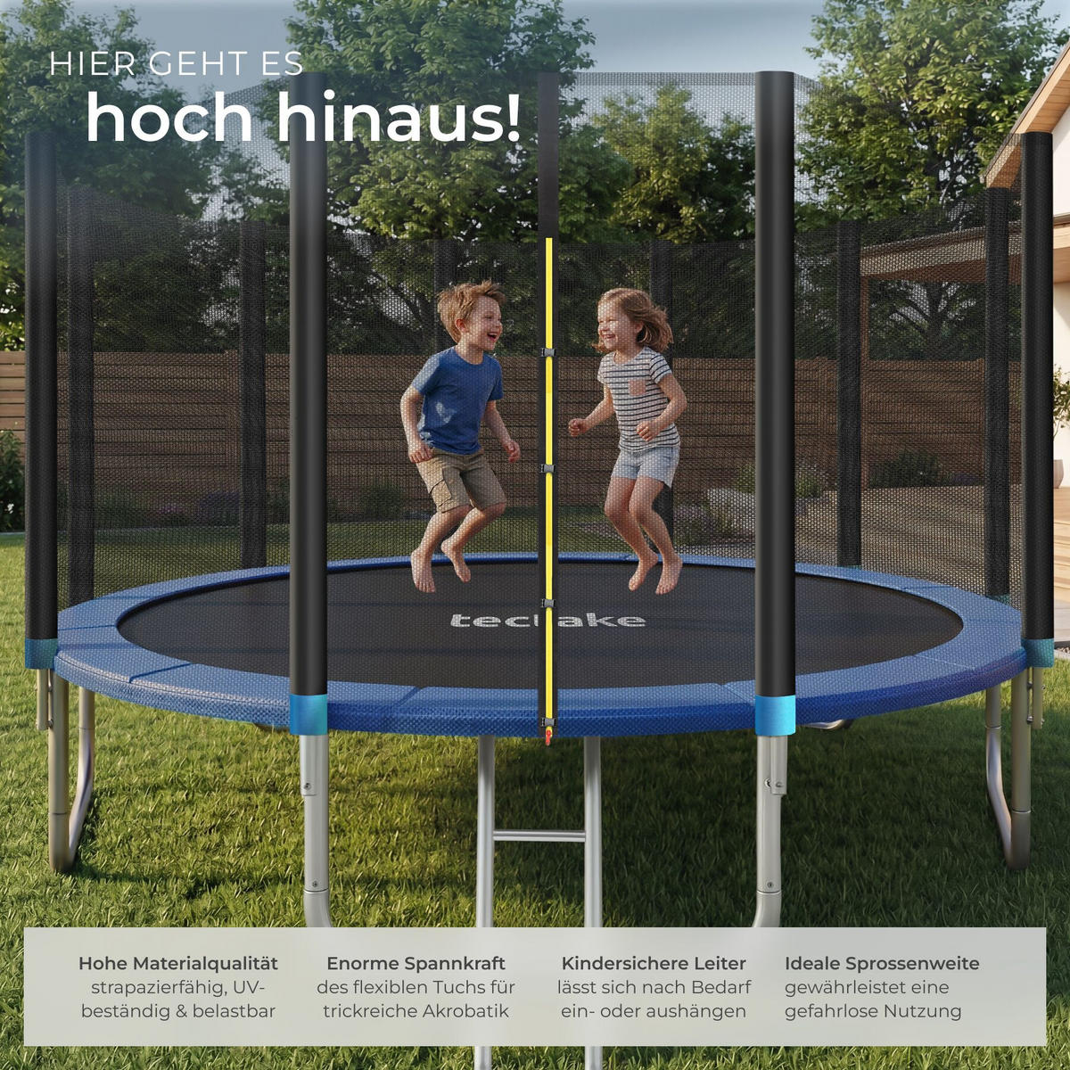 TRAMPOLIN Garfunky, inklusive Einstiegsleiter, schwarz/blau - Blau/Schwarz, Metall (457/269/457cm) - tectake