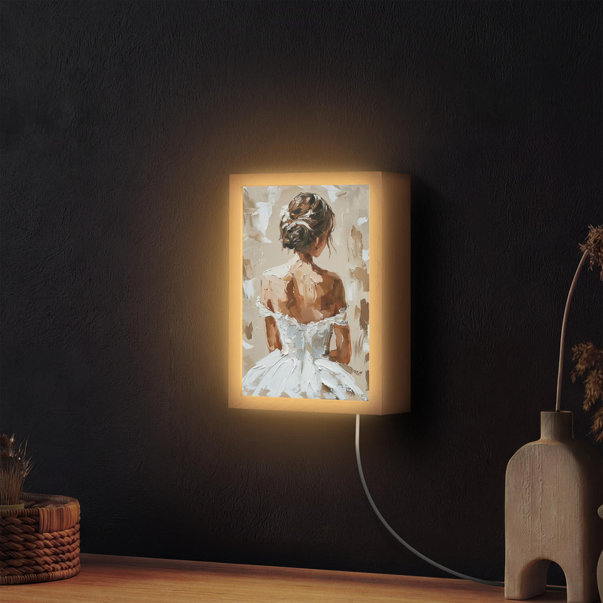 NÁSTĚNNÁ LAMPA Žena - malba - abstraktní - béžová - moderní 20x30 cm - světle hnědá, kompozitní dřevo (20/30/8cm) - OnlyWow