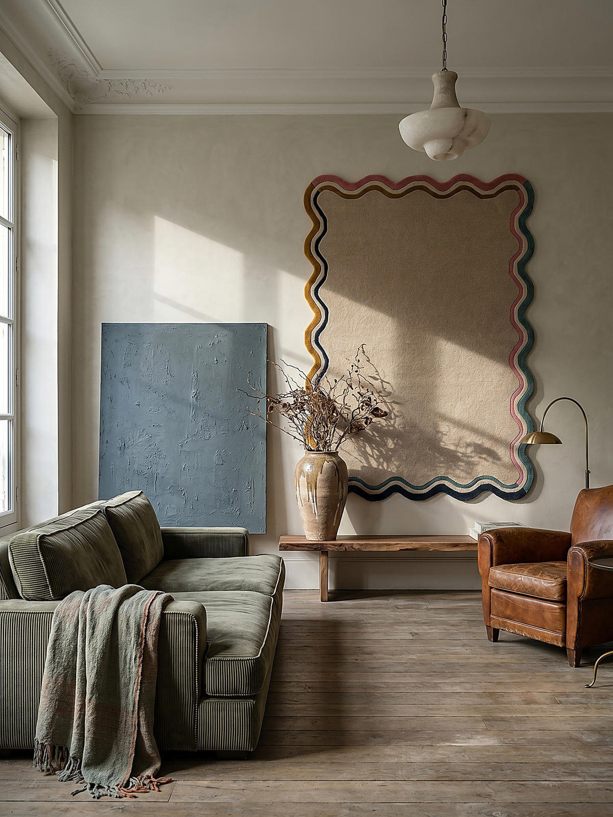 WOLLTEPPICH Wellenbordüre-Design, pastell handgetuftet WINCH - Beige, Textil (170/120cm) - KADIMA DESIGN