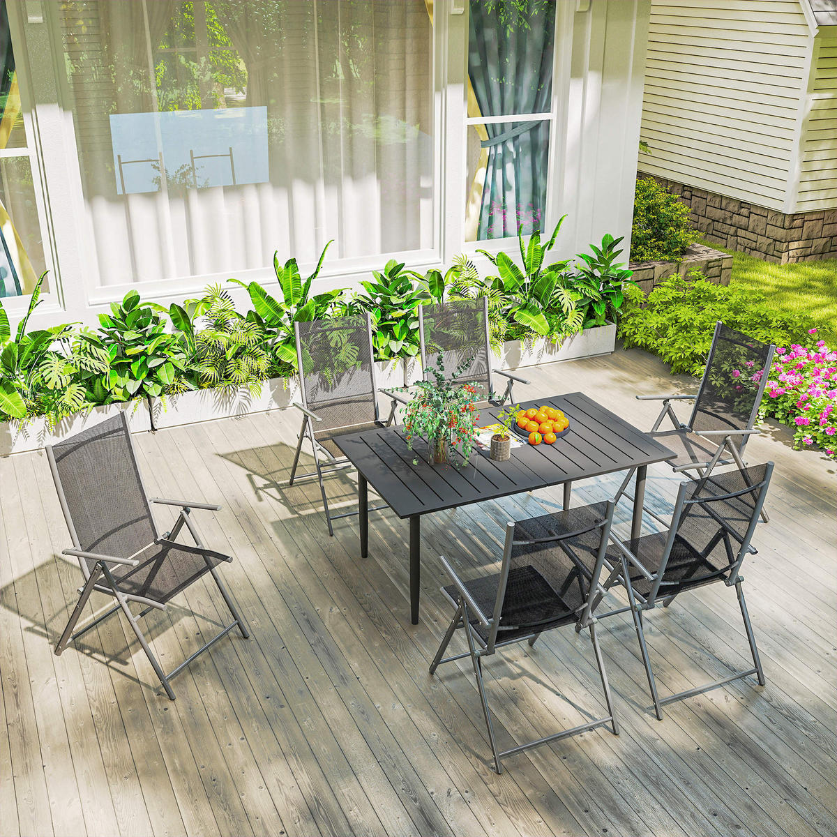 GARTENTISCH DE-07277 mit Schirmloch und Lattendesign Schwarz - Schwarz, Metall (150/90/73cm) - ComfortXL