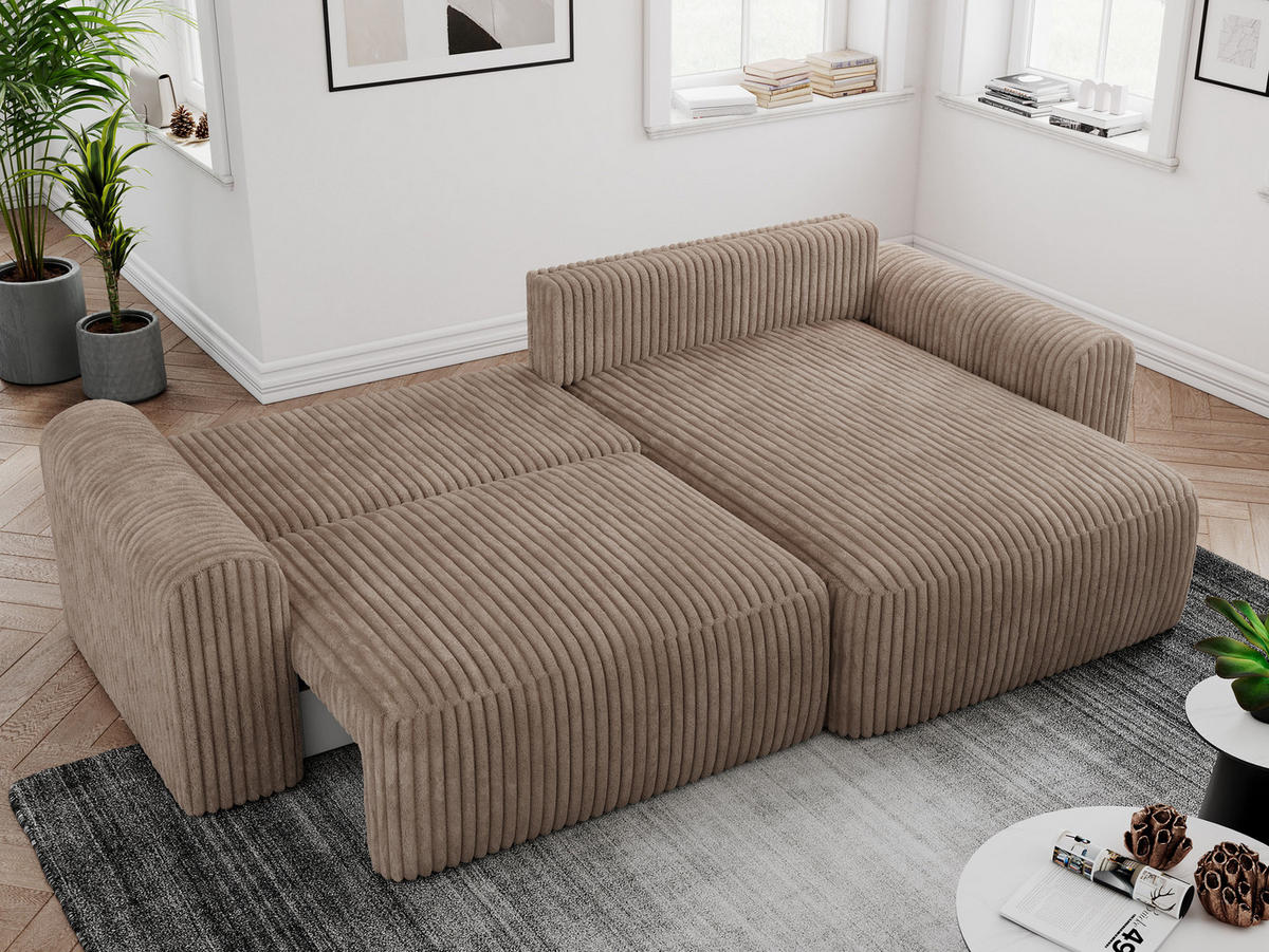 ECKSOFA NELSON Braun Cord - Schwarz/Braun, Kunststoff/Textil (274/152cm) - MKS
