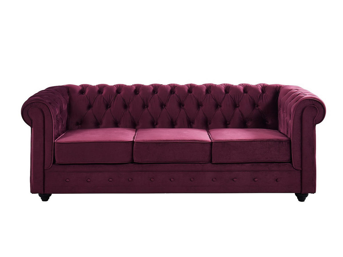 SOFAS 3-Sitzer, 2-Sitzer & Sessel - Samt - Purpur - CHESTERFIELD - Bordeaux, Textil (205/72/88cm) - Vente-Unique