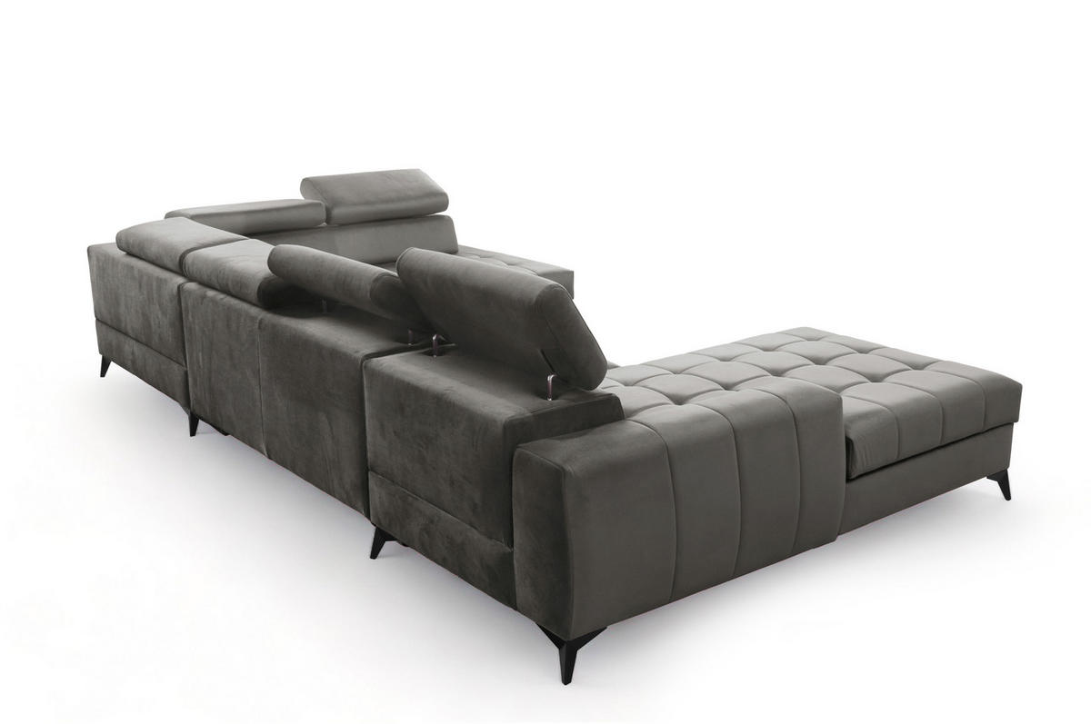 WOHNLANDSCHAFT Arkucio U Grau 345/200/95 cm – großes Sofa mit Schlaffunktion L - Schwarz/Grau, Textil/Metall (200/95/345cm) - AX Living